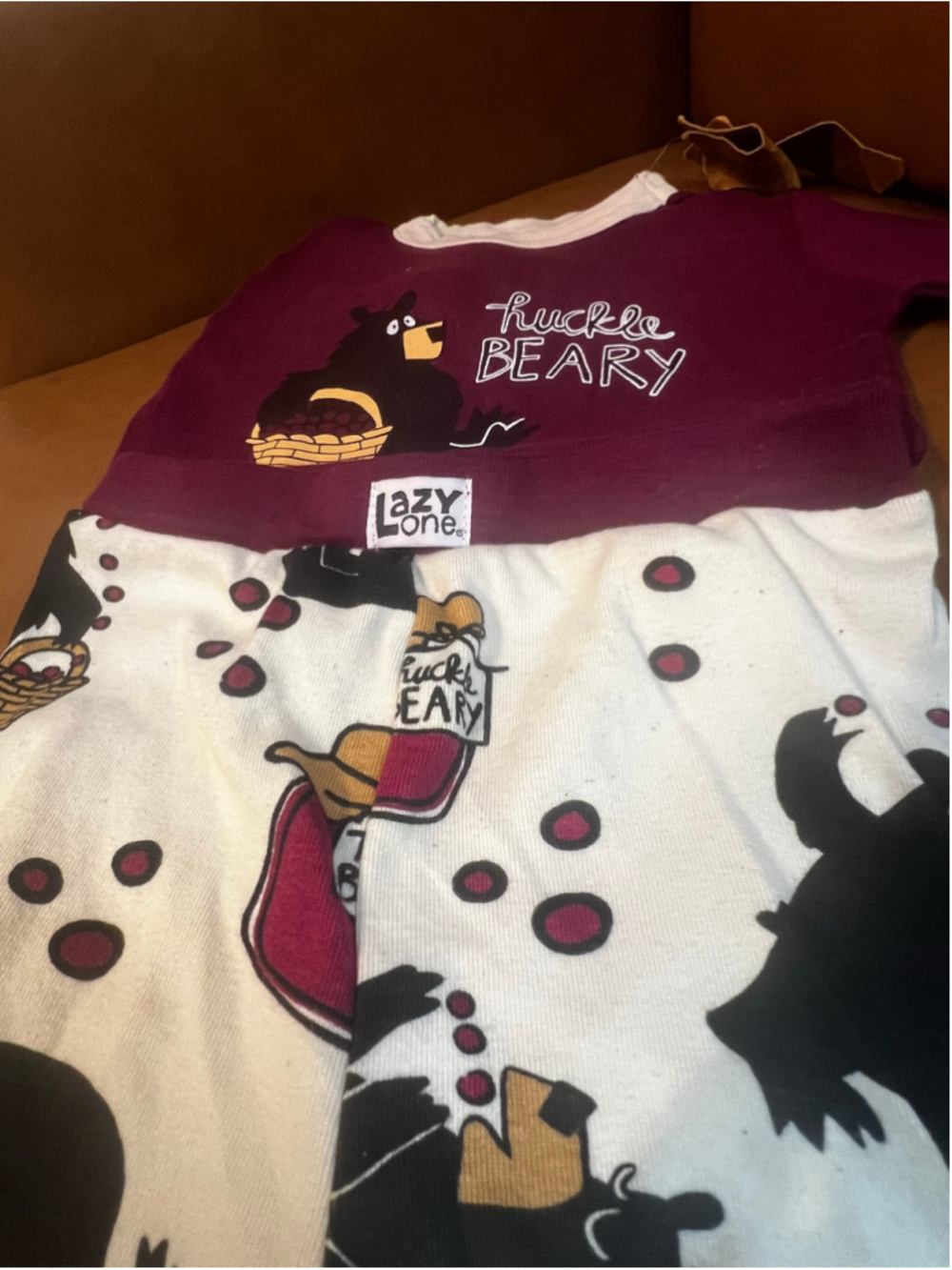 Lazy One Huckle Beary Pajama Set 4T White Burgundy